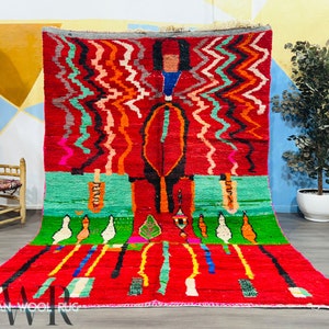 Colorful Moroccan Rug, Handmade Vintage Rug Red, Moroccan Wool Rug, Red Rug, Moroccan Rug, Living Room Rug