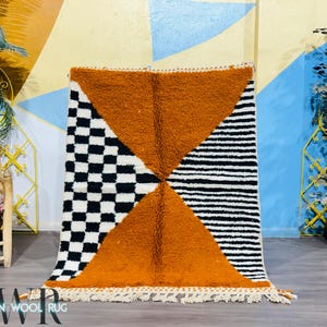 Beni Ourain Solid Brown Rug, Berber Moroccan Rug, Checkered Carpet, Home Decor Bedroom Rug, Nursery Rug