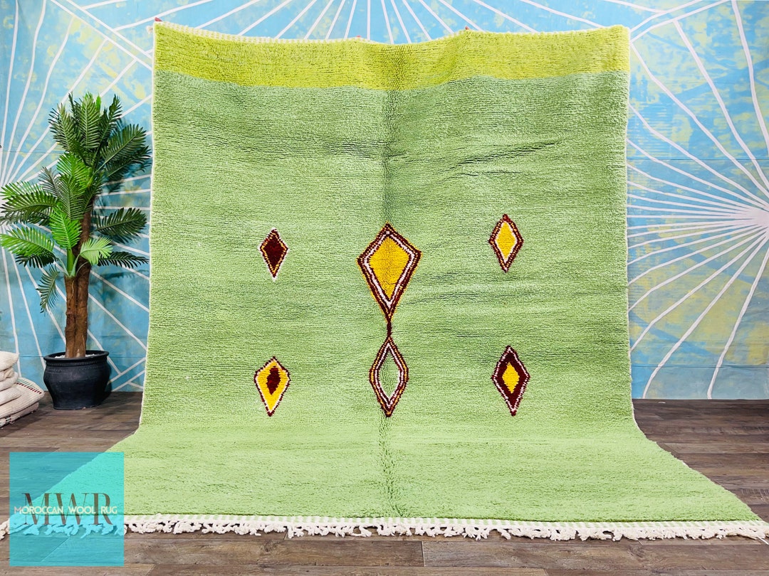 FANTASTIC Green Moroccan Rug Plain Green Rug Modern Beni Etsy
