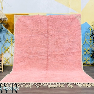 Pink Moroccan Wool Rug - Handmade Berber Shag Carpet - Soft Pastel Beni Ourain Style - Blush Boho Area Rug - Cozy Minimalist Decor