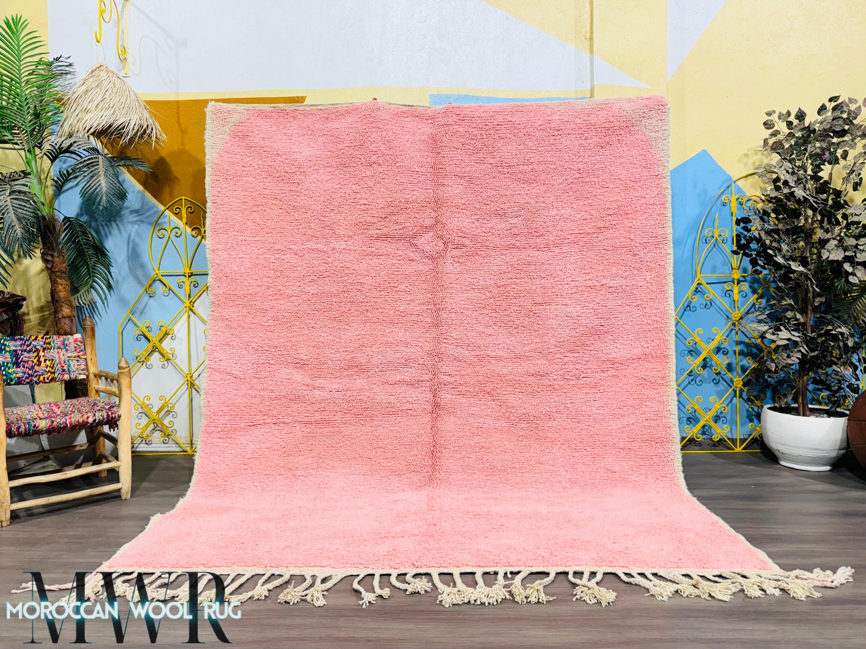 Pink Moroccan Wool Rug - Handmade Berber Shag Carpet - Soft Pastel Beni Ourain Style - Blush Boho Area Rug - Cozy Minimalist Decor