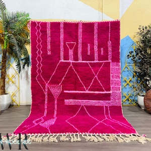 Strong Pink Moroccan Rug - Custom Area Rug - Moroccan Rug - 8x10 Beni Ourain Rug - Berber Plain Rug - Wool Personalized Rug