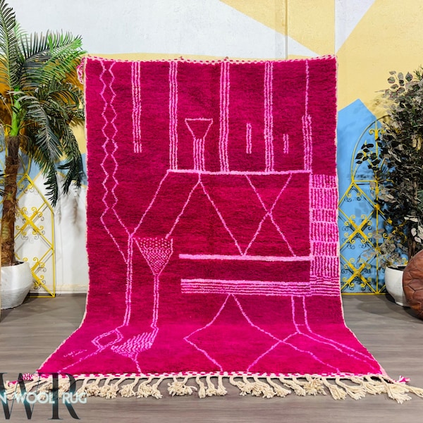 Strong Pink Beni Ourain Rug: Custom Moroccan Wool Rug