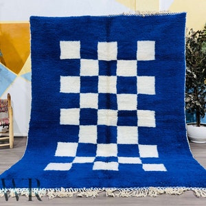 Moroccan Wool rug - Beni Ourain Custom rug - Blue Morocco rug - Minimalist Blue Carpet