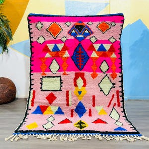 Handmade Moroccan Wool Rug: Vintage Vibrant Pink Berber Carpet (5x7 ft.)