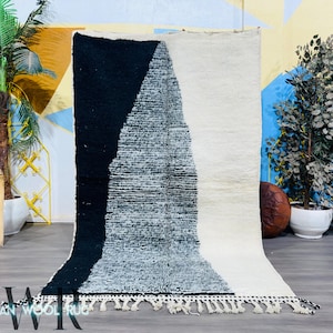 Beni Ourain Teppich - Marokkanischer Teppich - Handgewebter Teppich - Schwarz-weißer Teppich - Vintage Teppich - Boho Teppich - Marokkanischer Berber