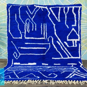 Custom Moroccan Blue rug; Berber Wool rug; Blue and White rug; Handmade rug Moroccan; Beni Ourain rug