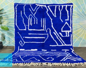 Custom Moroccan Blue rug; Berber Wool rug; Blue and White rug; Handmade rug Moroccan; Beni Ourain rug