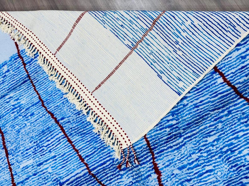 Blue Moroccan Berber Carpet, Handmade Wool Rug, Wool Area Rug