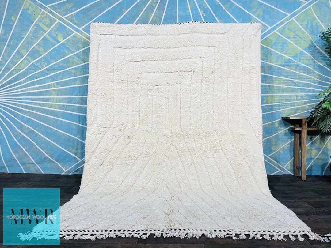 Plain White Rug, Moroccan Rug Hand Knotted, Genuine Wool Rug, Custom