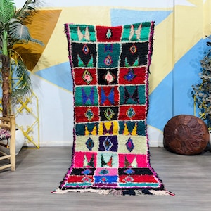 Moroccan Runner Rug, Vintage Colorful Runner, Boho Hallway Carpet, Bohemian Area Rug