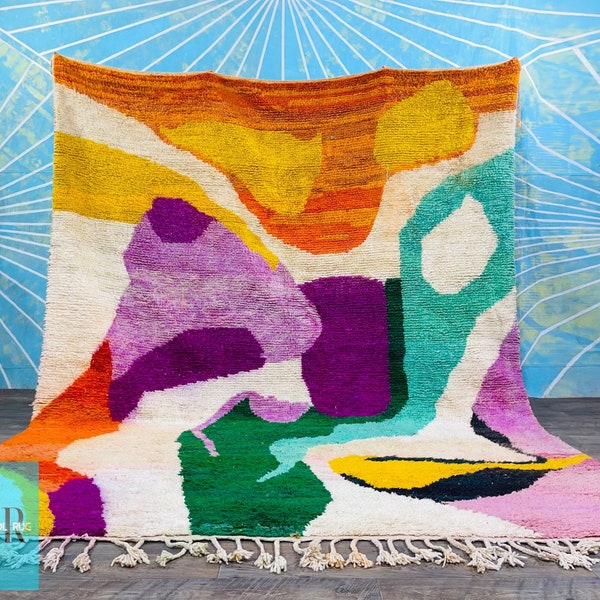 Alfombra marroquí colorida abstracta, alfombra Boujaad grande, alfombra de tamaño personalizado en TODOS LOS TAMAÑOS, alfombra de lana suave, alfombra bereber