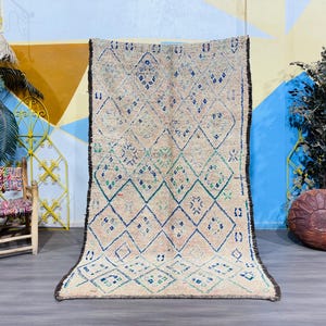 Unique Carpet - Vintage Moroccan Rug - Sustainable Berber Art - Handknotted Faded Carpet - Morocco Rug 4x8 Feet