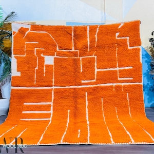 Orange Beni Ourain rug, Personalized wool rug, Handmade rug, Custom Sizes Moroccan rug, Orange Moroccan Wool Rug