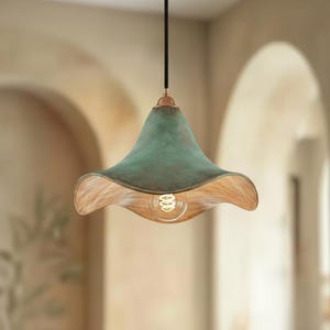 Green Patina Cone Pendant Light - Handmade Copper Lamp - Rustic Ceiling Fixture