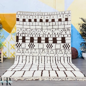 Beni Ourain Moroccan Rug, Chocolate Brown and White Rug, Custom Berber Carpet, High-Quality Wool Rug, Luxuriously Beni Ourain Rug