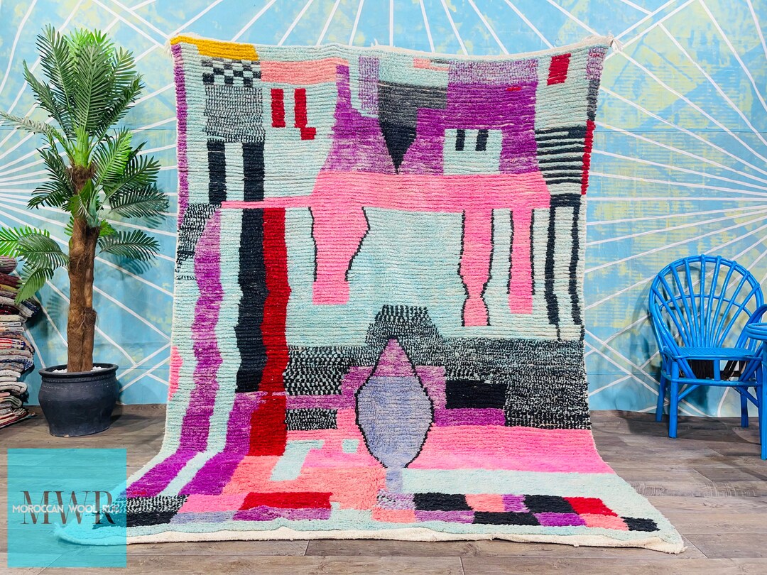 Colorful Hand Knotted Berber Rug Moroccan Wool Rug Boujaad Etsy