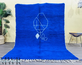 Royal Blue Moroccan Wool Rug - Blue Beni Ourain Rug - Berber Area Rug - Solid Plain Blue Morocco Rug