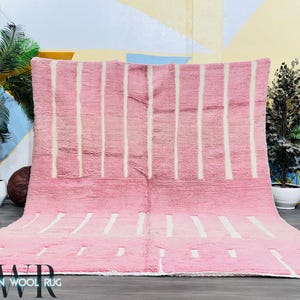 Pink Moroccan Rug, Beni Ourain Costum Rug, Handmade Wool Rug, Moroccan Rug, Large Area Rug, Soft Pink Tufted Rug