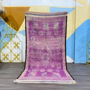 Moroccan Rug Wool Vintage - Bohemian Purple Rug - Handmade Vintage Carpet - Corridor Floor Rug - Vintage Purple Rug