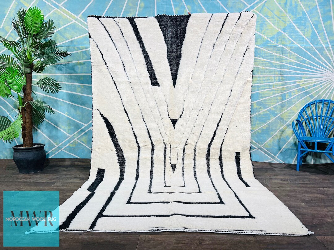 Modern Berber Rug, Handwoven Wool Carpet, Custom Area Rug, White and ...