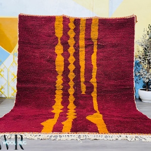 Handmade Moroccan Rug - Burgundy & Orange Wool Carpet - Abstract Beni Ourain Style - Bold Boho Shaggy Rug - Unique Personalized Carpet