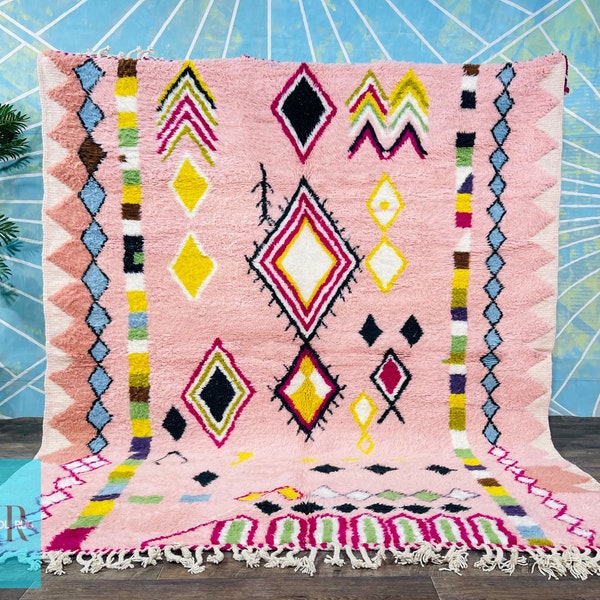 Soft Pink Beni Ourain Rug, Handmade Berber Rug, Pink Moroccan Rug, Custom Rug, Pink Wool Rug, Morocco Rug