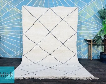Tapis marocain, tapis Benioura personnalisé, tapis marocain noir blanc, tapis berbère en laine, tapis personnalisé, tapis fait main, tapis marocain