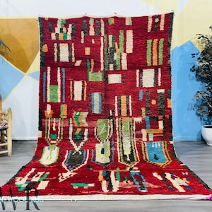 Boujaad rug Red, Authentic Moroccan rug, Berber Carpet, Handmade rug, Deep Red Wool Rug, Area rug, Tapis Berbere