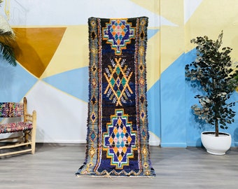 Moroccan Boucherouite rug, Vintage Area rug, Moroccan Berber rug, Bohemian Woven rug, Old Kitchen rug