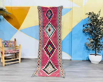 Berber Moroccan Runner, Handmade Runner rug, Boucherouite Runner rug, Aesthetic Nursery Floor Rug, Entryway rug, Bohemian Hallway rug
