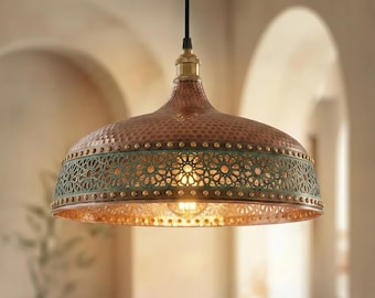 Handmade Copper Pendant Light, Rustic Industrial Ceiling Lamp