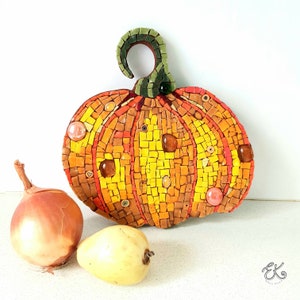 Mosaic Halloween Pumpkin Wall Hanging: Italian Smalti Glass Art