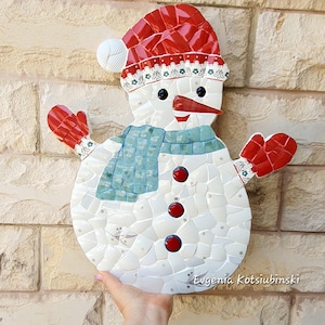 Mosaic Snowman Wall Decor: Christmas Decoration, Fused Glass
