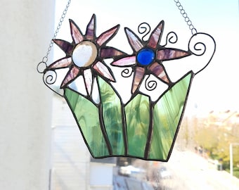 Stained glass flowers suncatcher. Window decoration and a perfect gift for her