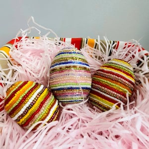 Bead Mosaic Egg Decoration. Beaded egg decor