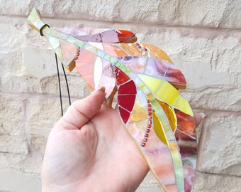 Mosaic Firebird Feather Wall Hanging: Iridescent Glass Art
