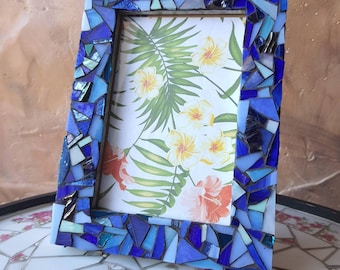 Mosaic photo frame. Blue pallette glass mosaic picture frame 6x4 inch or 5x7 inch