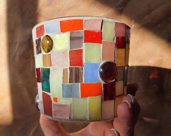 Candelabro de mosaico de vitral hecho a mano: decoración romántica para el hogar