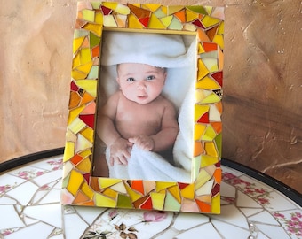 Handmade Yellow Mosaic Picture Frame: Art Deco Photo Frame