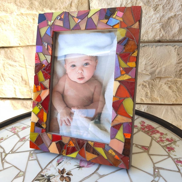 Mosaic photo frame. Red pallette glass mosaic picture frame 6x4 inch and 5×7 inch