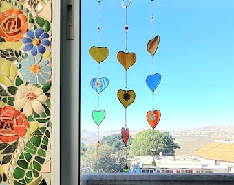 Gebrandschilderd glas hart Suncatcher: handgemaakte raamdecoratie