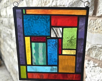 Handmade Stained Glass Vertical Suncatcher: Colorful Window Panel