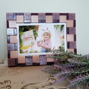 Mosaic photo frame, purple glass tile mosaic picture frame 4x6 inches or 5×7 inches