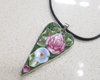 Handgefertigte Blumen Mosaik Anhänger Halskette: Vintage China Schmuck