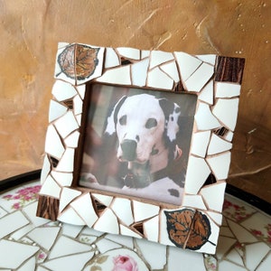 Square mosaic photo frame. Brown leaves mosaic picture frame 3.9x3.9 inch