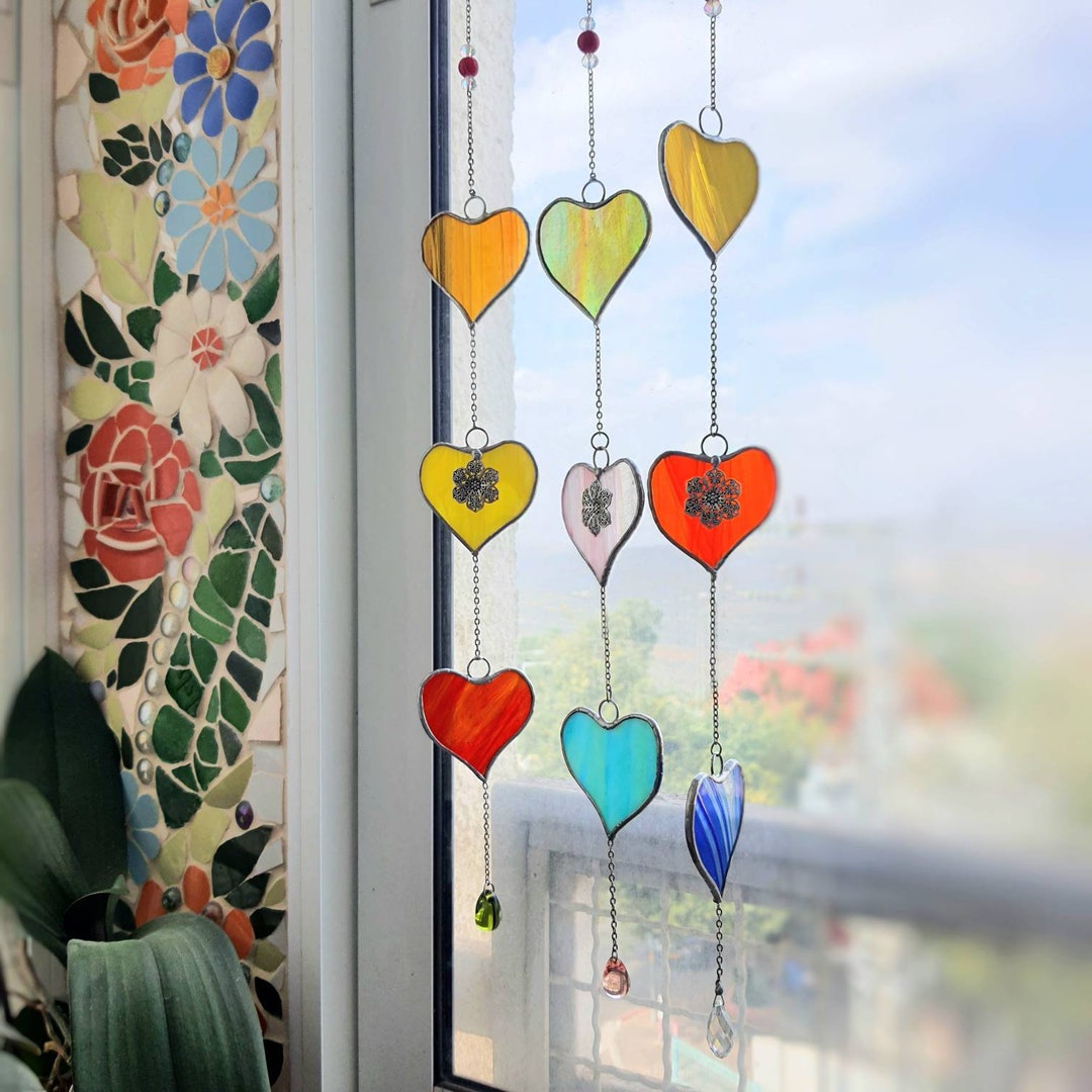 Stained Glass Heart Suncatchers on a Chain. Suncatcher Hanger Etsy