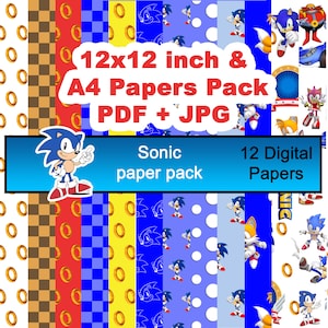 Sonic Digital Papers -Scrapbook - sonic - 10 disegni 12x12in, 30x30 cm e fogli a4 21cmx29,7cm