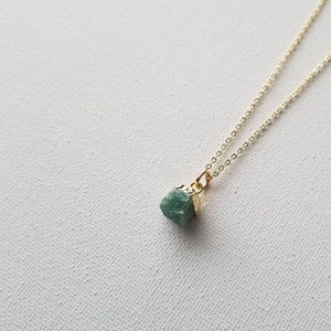 Dainty Tiny Raw Green Aventurine Layering Necklace /Natural Crystal /Gemstone Pendant /Good Luck/Prosperity/Gold Stainless Steel Chain/Charm