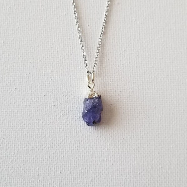 Raw Mini Tanzanite Protection Transformation Necklace Pendant/Healing Crystal/December Birthstone/Stainless Steel Chain/Charm Gift for Her